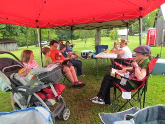 group under awning