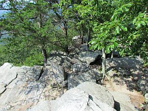 Bald rock with sign