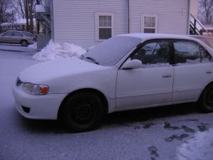 snow on car