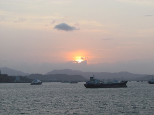 ships at sunset